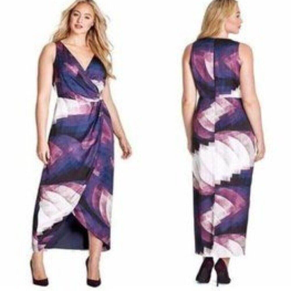 Mynt 1792 Faux Wrap Geometric Print Satin Midi‎ Dress Size 10